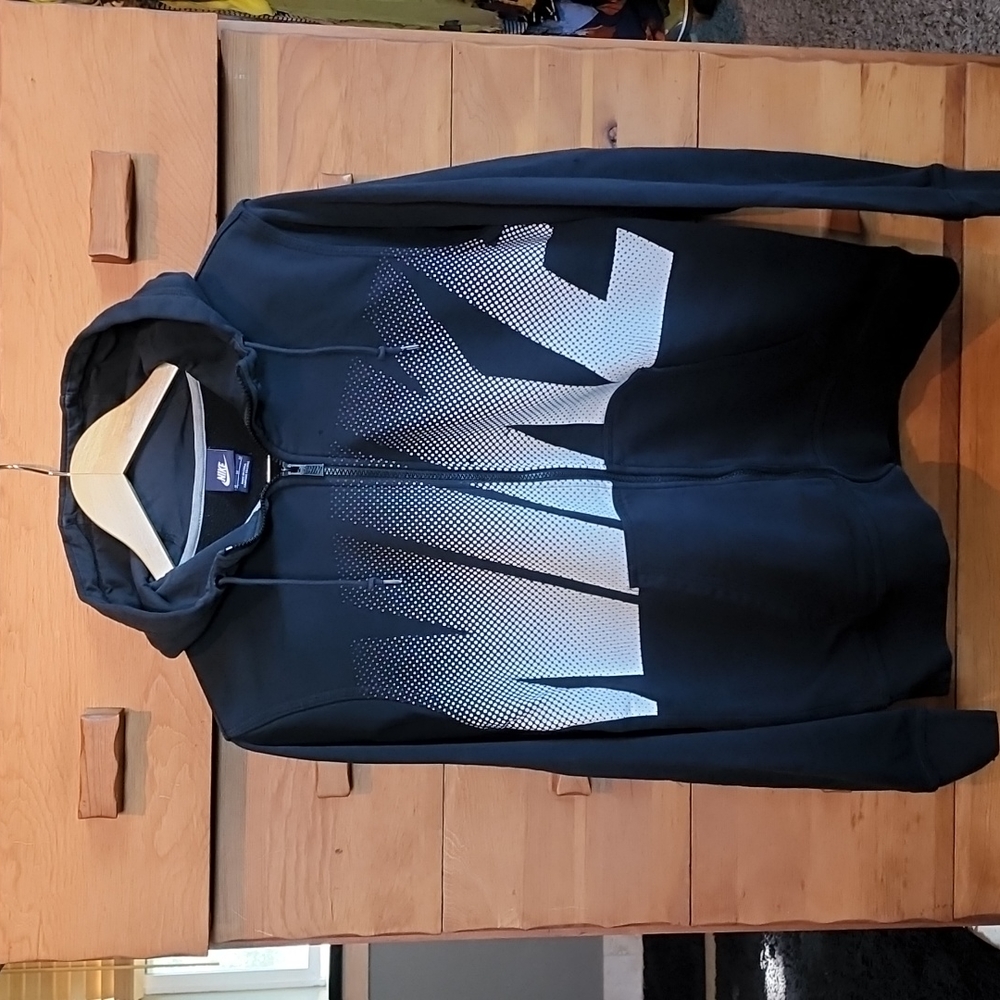 Nike: Full-zip Graphic Hoodie, Black/white, Men's Medium
